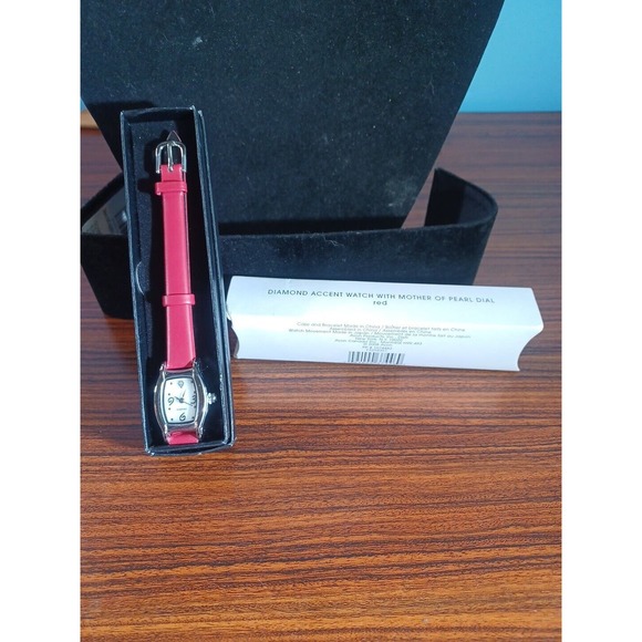 Avon Accessories - 2008 Avon Diamond Accent Red Watch Mother Of Pearl Dial